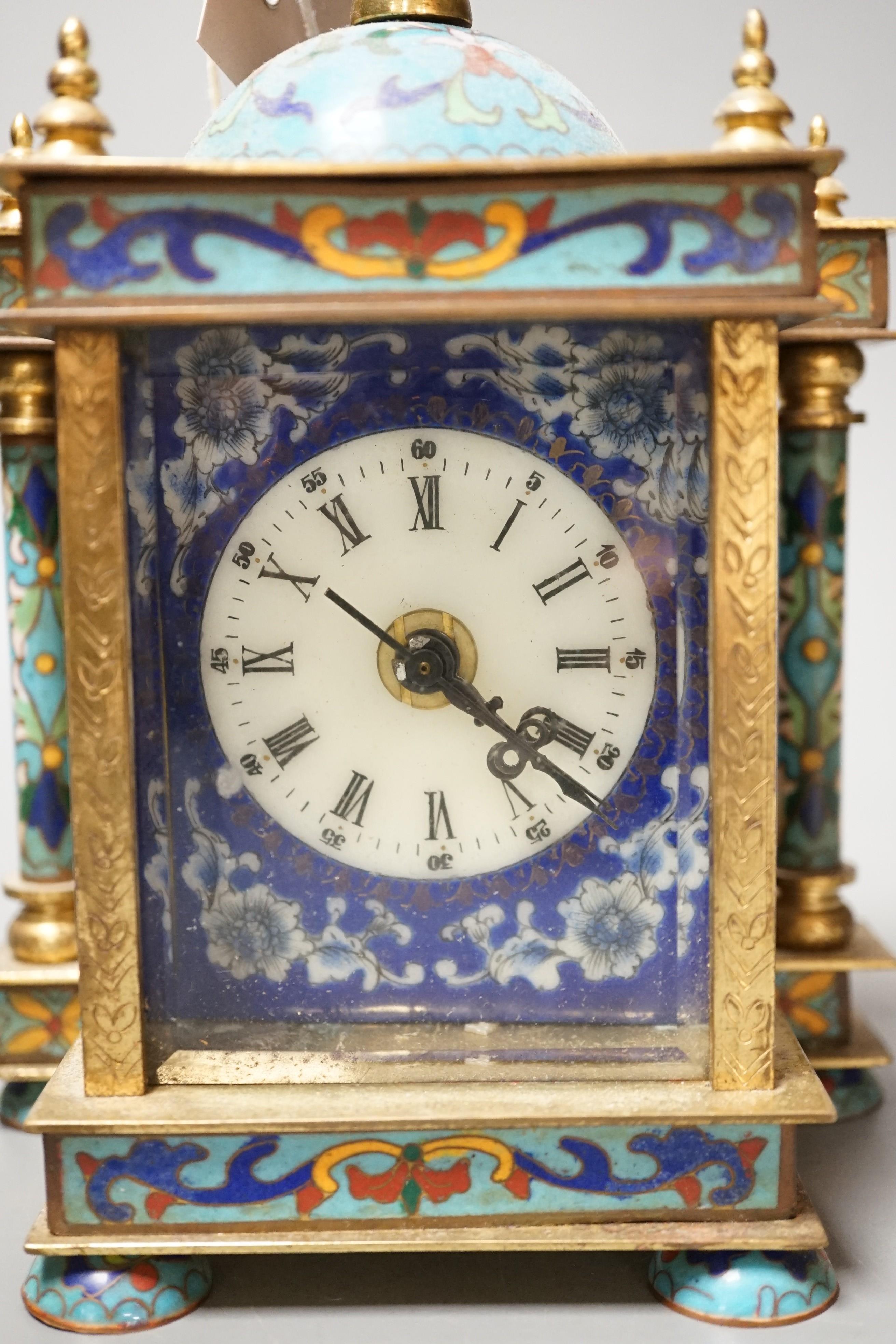 A cloisonné enamel mantel clock, with quartz movement, 22cm